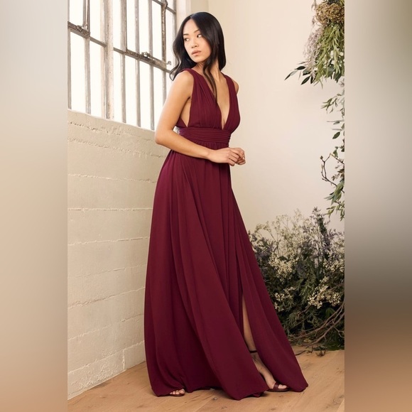 NWT LULUS Heavenly Hues Burgundy Maxi Dress - Picture 3 of 17